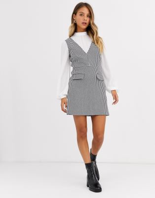 pinafore check dress