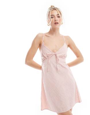 Miss Selfridge Miss Selfridge pink and white stripe mini slip dress-Multi