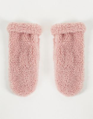 Miss Selfridge pink borg mittens | ASOS