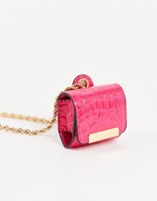 Miss Selfridge pink croc headphone case with chain