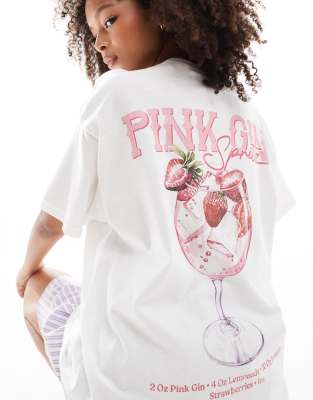 Pink Gin oversized T-shirt in white