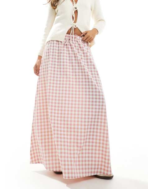 Miss Selfridge pink gingham maxi skirt - view 1