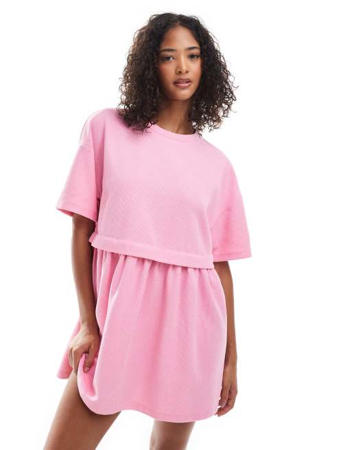 Miss Selfridge - Pink lagdelt smock-kjole med korte ærmer, 2 af 4