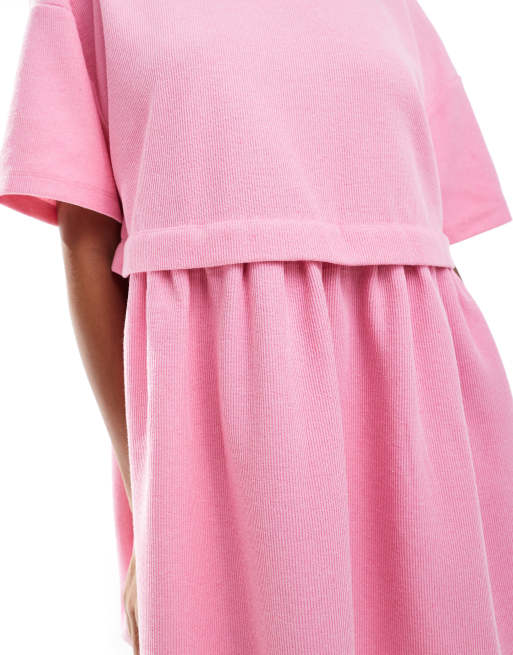Miss Selfridge - Pink lagdelt smock-kjole med korte ærmer, 3 af 4