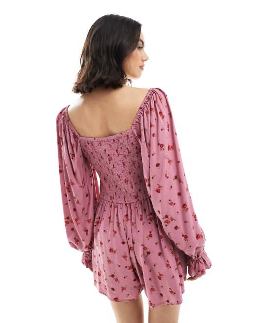 Miss Selfridge - Pink playsuit med lange ærmer og småblomstret print, 2 af 4