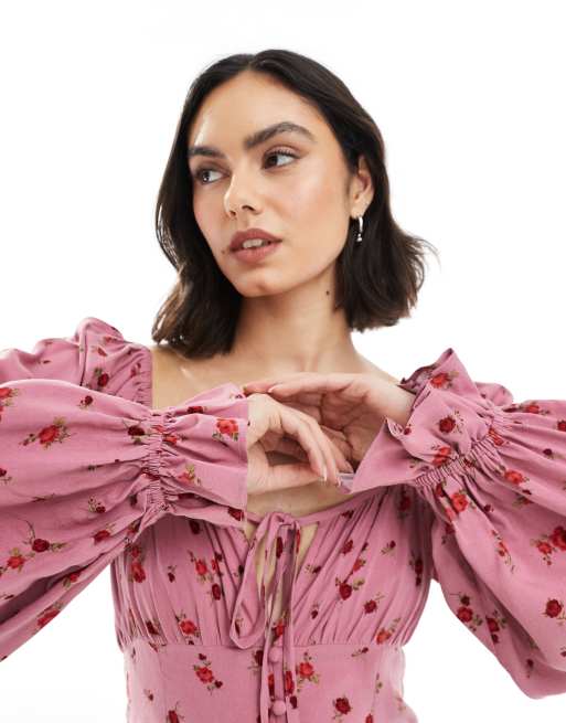 Miss Selfridge - Pink playsuit med lange ærmer og småblomstret print, 3 af 4