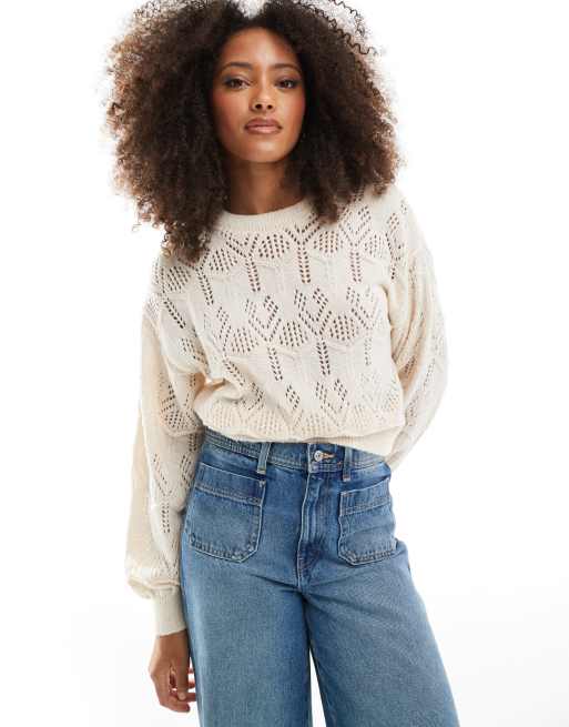 Miss Selfridge pink satin bow back knit sweater in cream