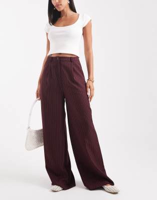 Miss Selfridge Miss Selfridge pinstripe trouser in burgundy-Red