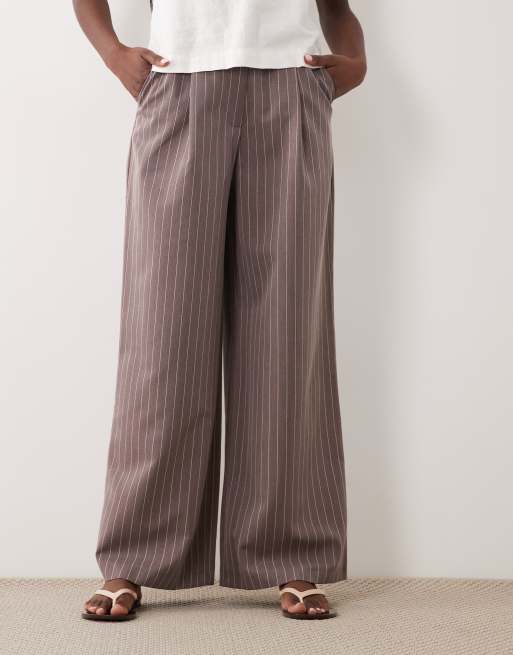 Miss Selfridge pinstripe trouser in chocolate, 2 of 5
