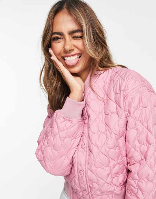 Miss Selfridge - Piumino bomber rosa trapuntato a cuori , 4 di 4