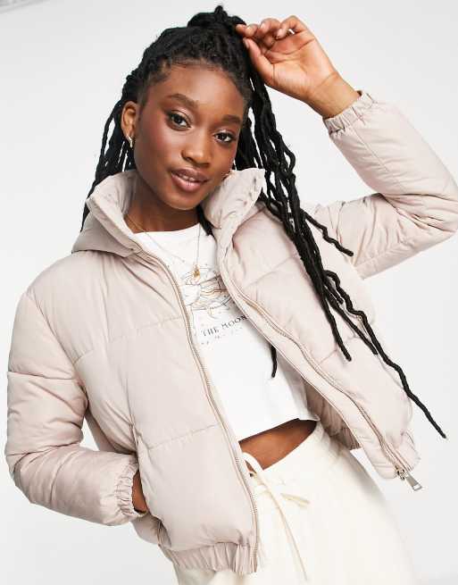 Miss Selfridge - Piumino corto color visone con cappuccio