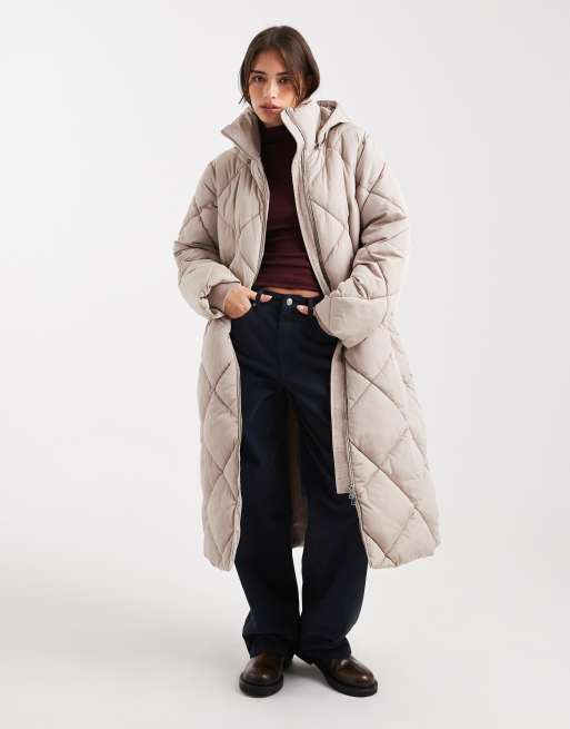 Miss Selfridge - Piumino lungo trapuntato color moka con cappuccio, 2 di 4
