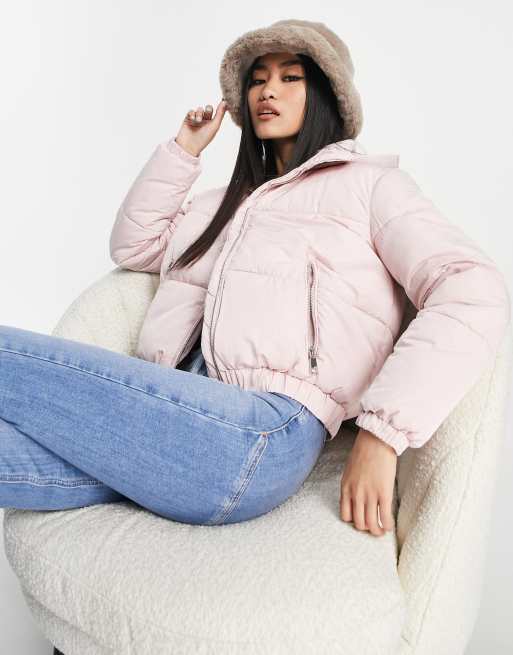 Miss Selfridge - Piumino taglio corto rosa con cappuccio
