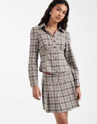 Miss Selfridge Plaid Pleated Mini Skirt - Part Of A Set-multi In Gray