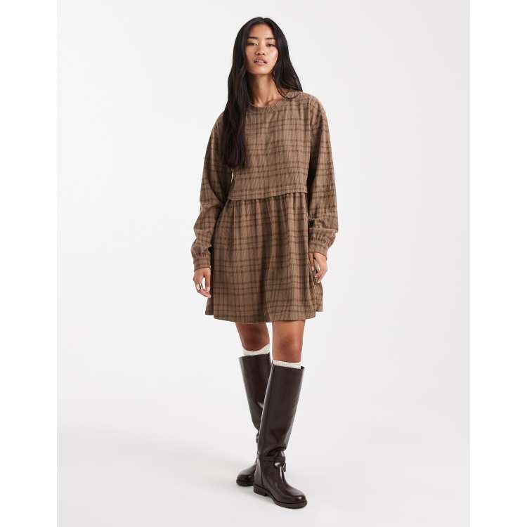 miss selfridge jacquard puff sleeve smock dress in gold plaid mini Okinawa prefecture