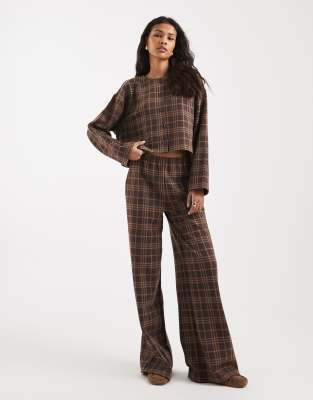 Miss Selfridge Plaid Soft Ribbed Cardigan-multi In Brown