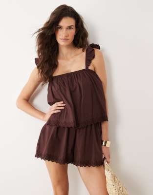 Playsuit in Schokobraun mit Rüschen Braun 34