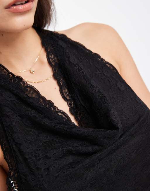 Miss Selfridge – Playsuit mit Wasserfallausschnitt, Spitzenborte und Schaldetail, 3 von 4