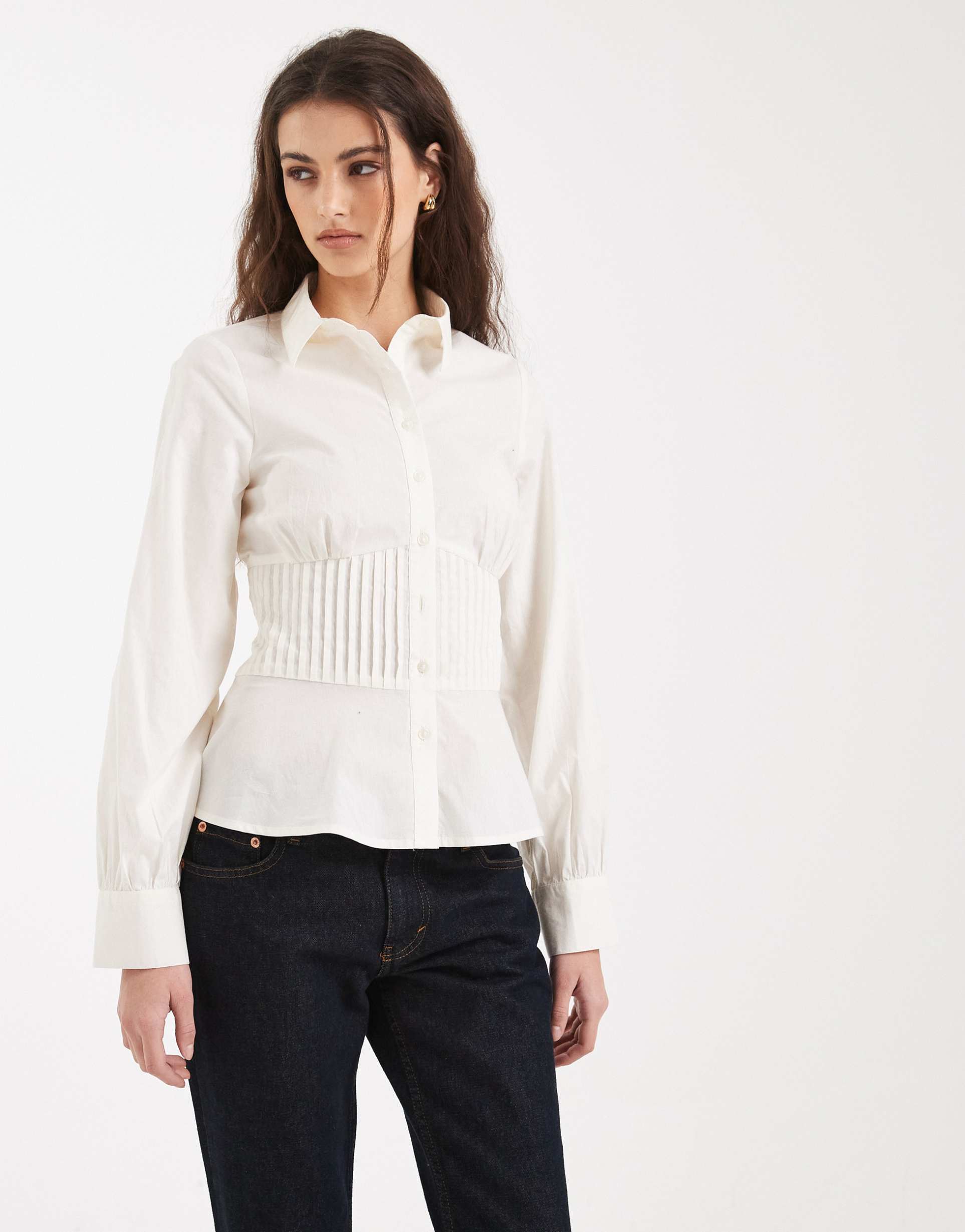 miss selfridge pleat detail fitted shirt in white