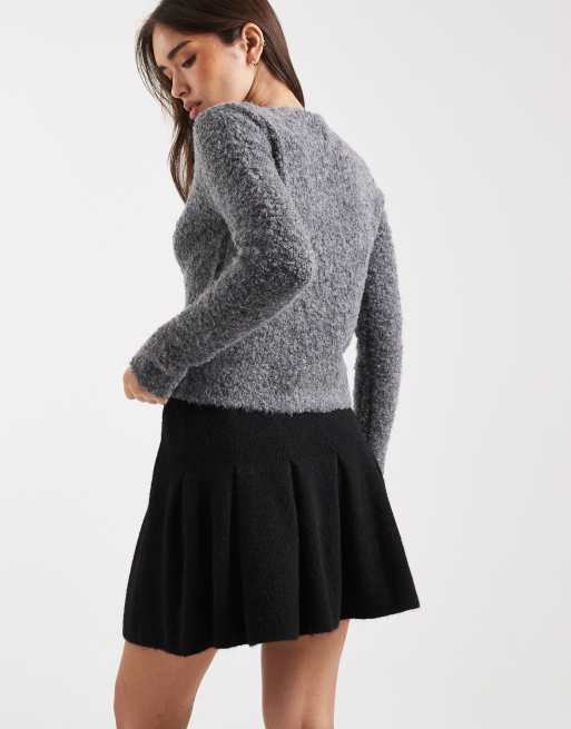 Miss Selfridge pleated knit mini skirt in black, 4 of 5
