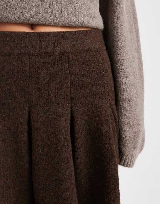 Miss Selfridge pleated knit mini skirt in chocolate