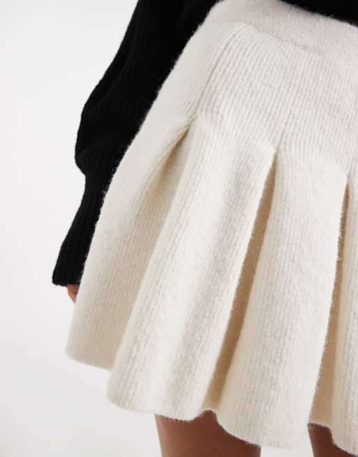 Miss Selfridge pleated knit mini skirt in cream