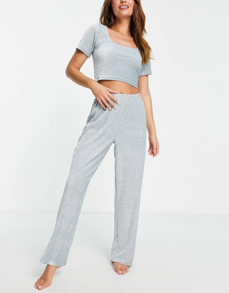 Miss Selfridge plisse crop top and bottom pajama set-Grey