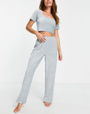 Miss Selfridge plisse crop top and trouser pyjama set