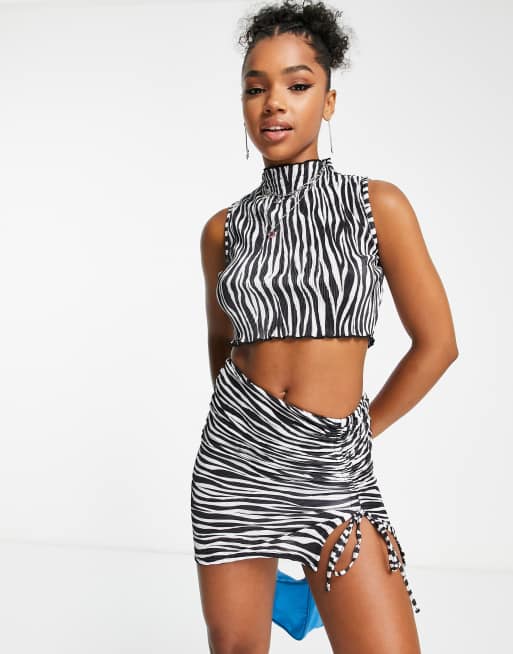 Miss Selfridge Pliss rok met rimpeleffect en zebraprint in