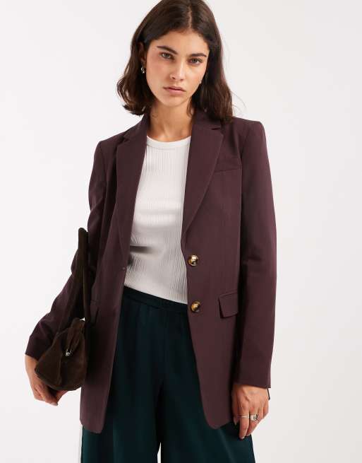 Miss Selfridge – Plommonfärgad kavaj i oversize