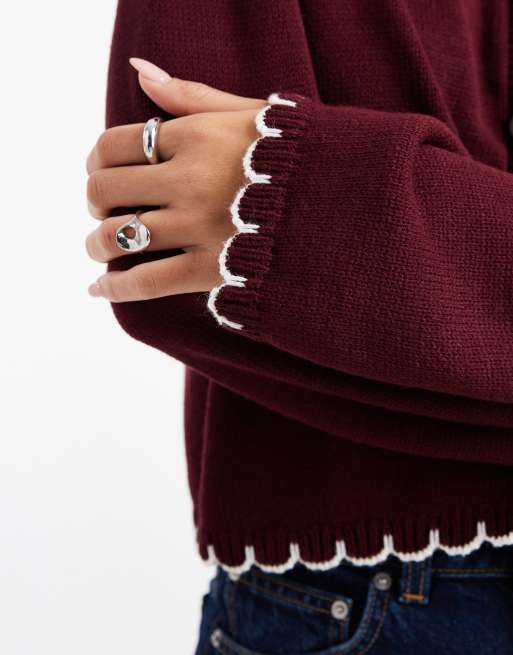 Miss Selfridge – Plommonfärgad kofta med langettsömmar, 2 av 4