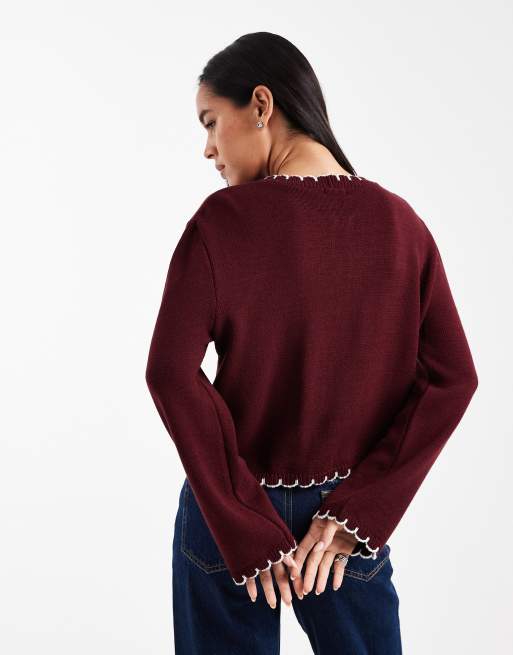 Miss Selfridge – Plommonfärgad kofta med langettsömmar, 4 av 4