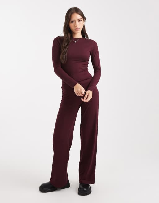 Miss Selfridge – Plommonfärgad, skulpterande t-shirt med korta ärmar, 4 av 4