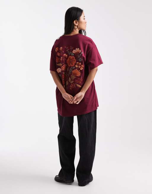 Miss Selfridge – Plommonfärgad T-shirt med blommigt tryck, 4 av 4
