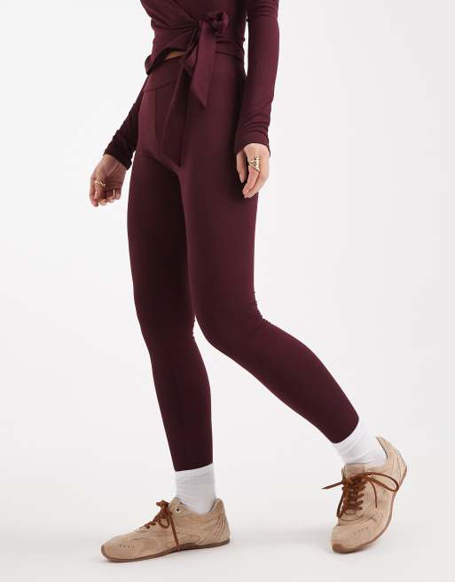 Miss Selfridge – Plommonfärgade, skulpterande leggings, 3 av 5