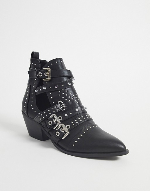 Miss Selfridge pointed boots with cut out in black