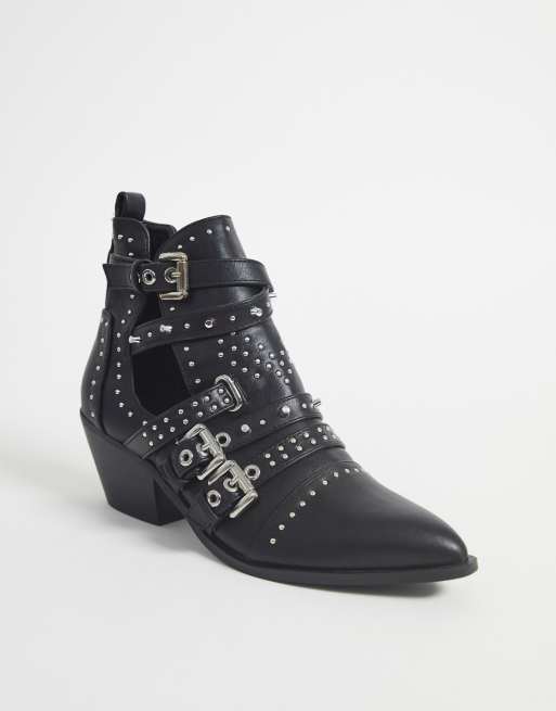 Miss Selfridge pointed boots with cut out in black | ASOS