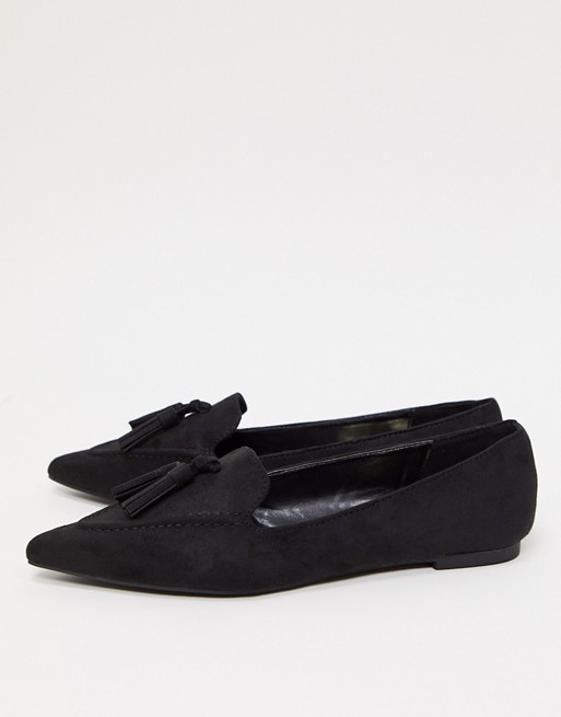 Miss Selfridge pointed flats with tassels in black