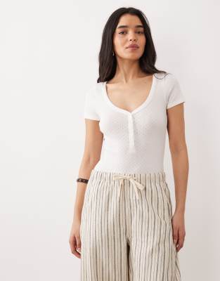 Miss Selfridge Pointelle Button Up Bodysuit In White