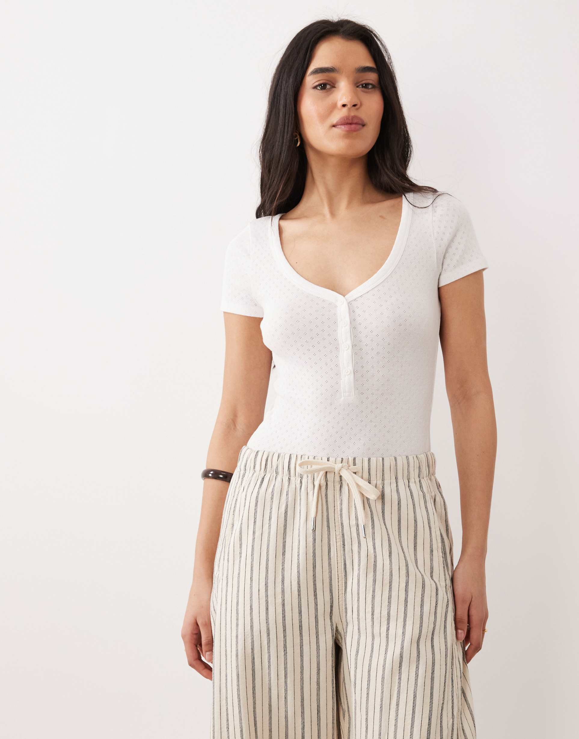 miss selfridge pointelle button up bodysuit in white