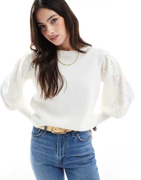 Miss Selfridge - Pointelle gebreide trui in crème - view 1