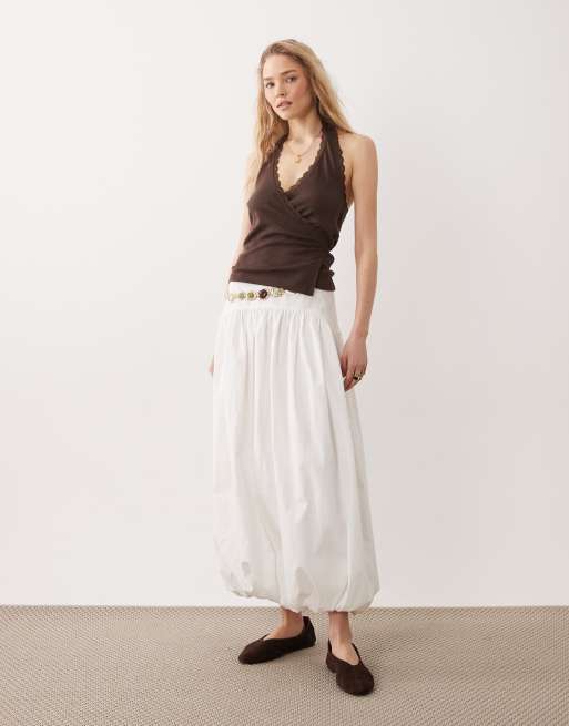 Miss Selfridge pointelle halterneck wrap top in chocolate, 2 of 4