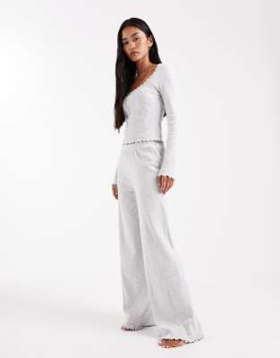 Miss Selfridge - Pointelle-Hose in Hellgrau mit weitem Bein