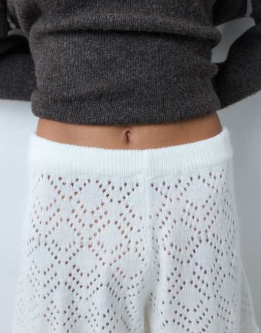 Miss Selfridge pointelle knit shorts in cream co-ord, 3 of 5