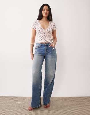 Miss Selfridge Pointelle Lettuce Edge Wrap Top In Multi