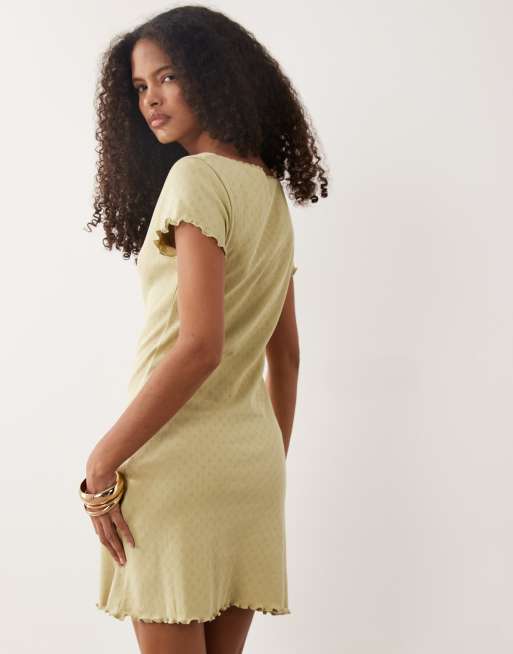 Miss Selfridge pointelle mini jurk in olijfgroen, 4 van 4