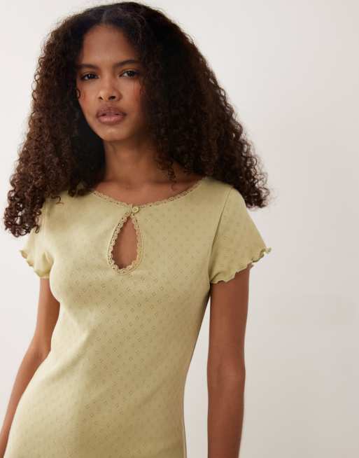 Miss Selfridge pointelle minikjole med nøglehul i oliven, 2 af 4