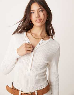 Miss Selfridge pointelle popper top in cream-Blonde