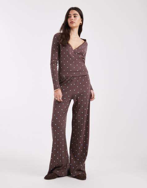 Miss Selfridge pointelle set in chocolate polka dot - view 1
