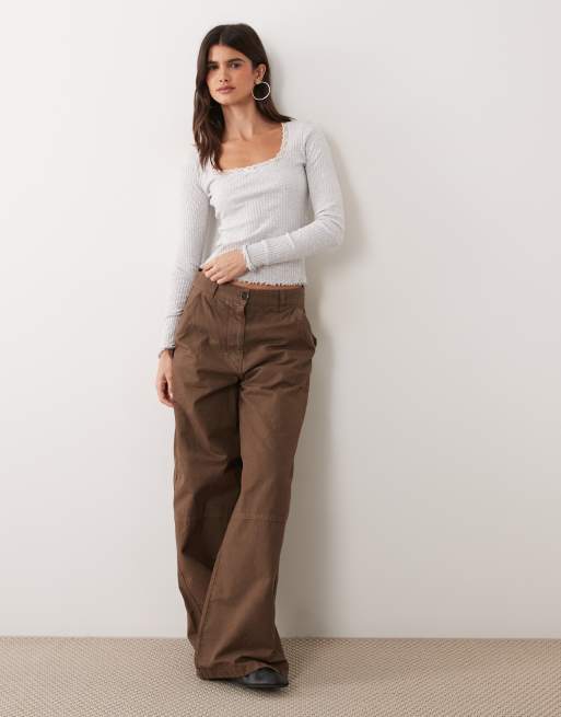 Miss Selfridge pointelle square neck top in grey marl, 3 of 4
